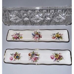 Hammersley Bone China Olive Boats Mint Dishes Trinket Trays W/Holder England MCM